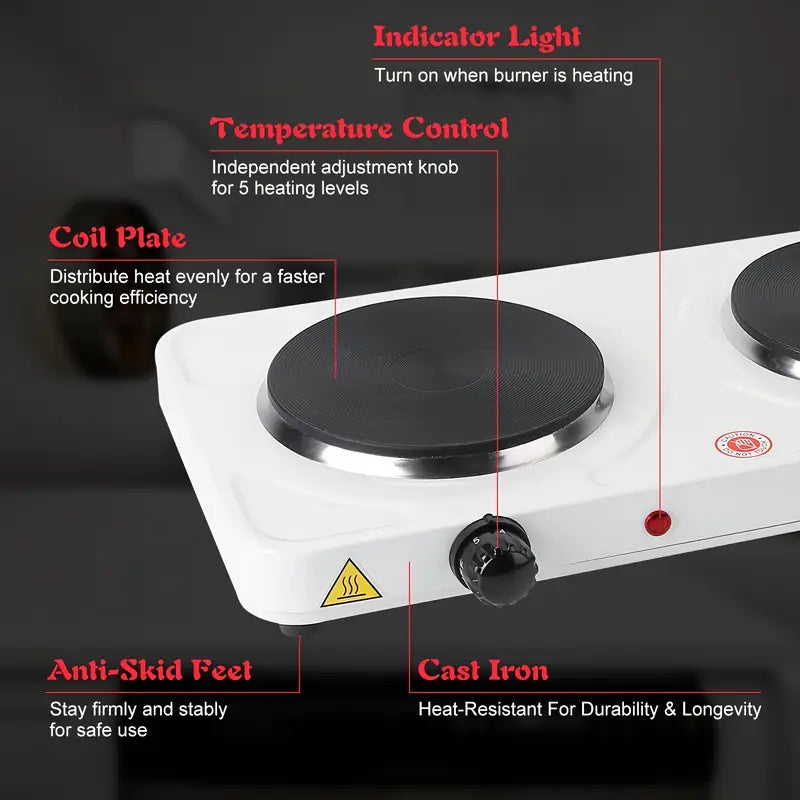 2000W Electric hot plate,Countertop Double Cast Iron Burner
