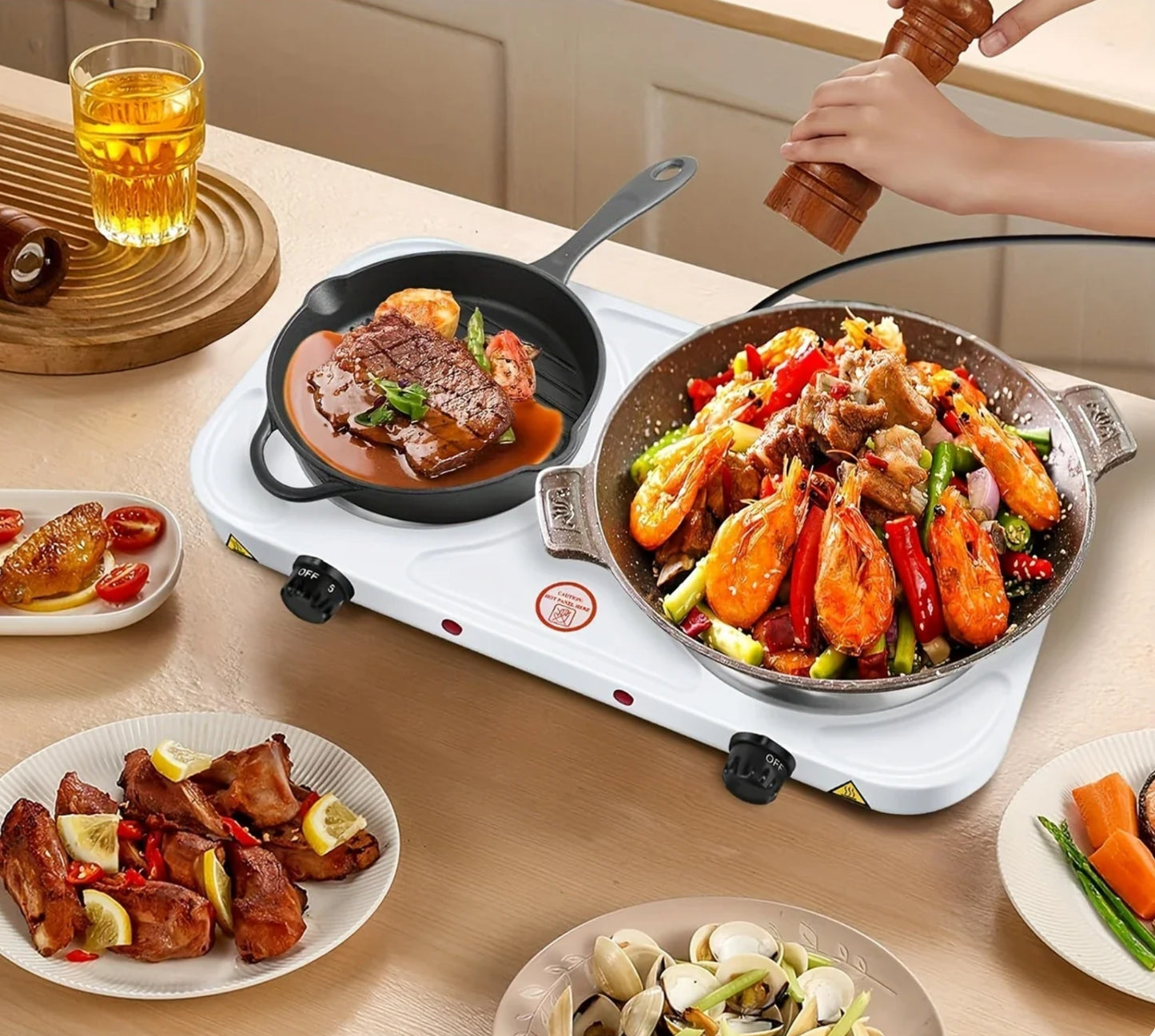 2000W Electric hot plate,Countertop Double Cast Iron Burner