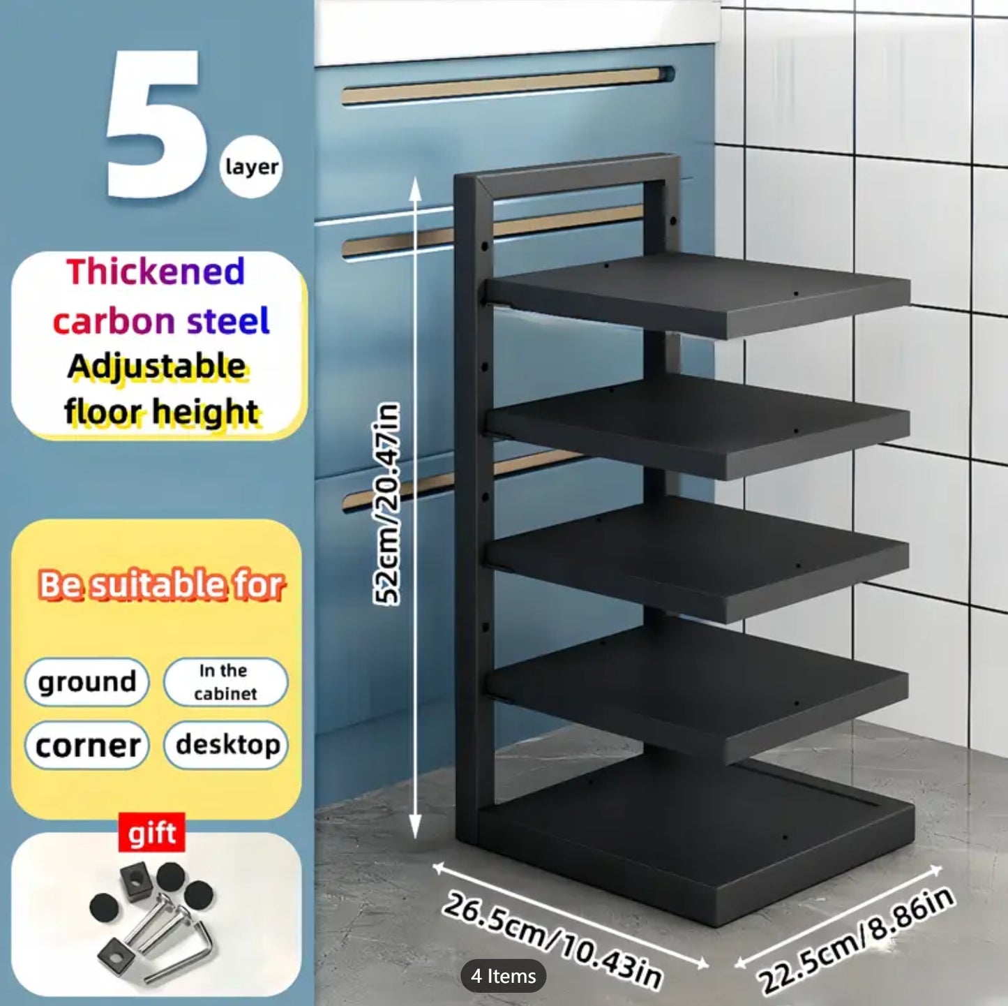 Pan Organizer Rack for Kitchen Cabinet and Counter