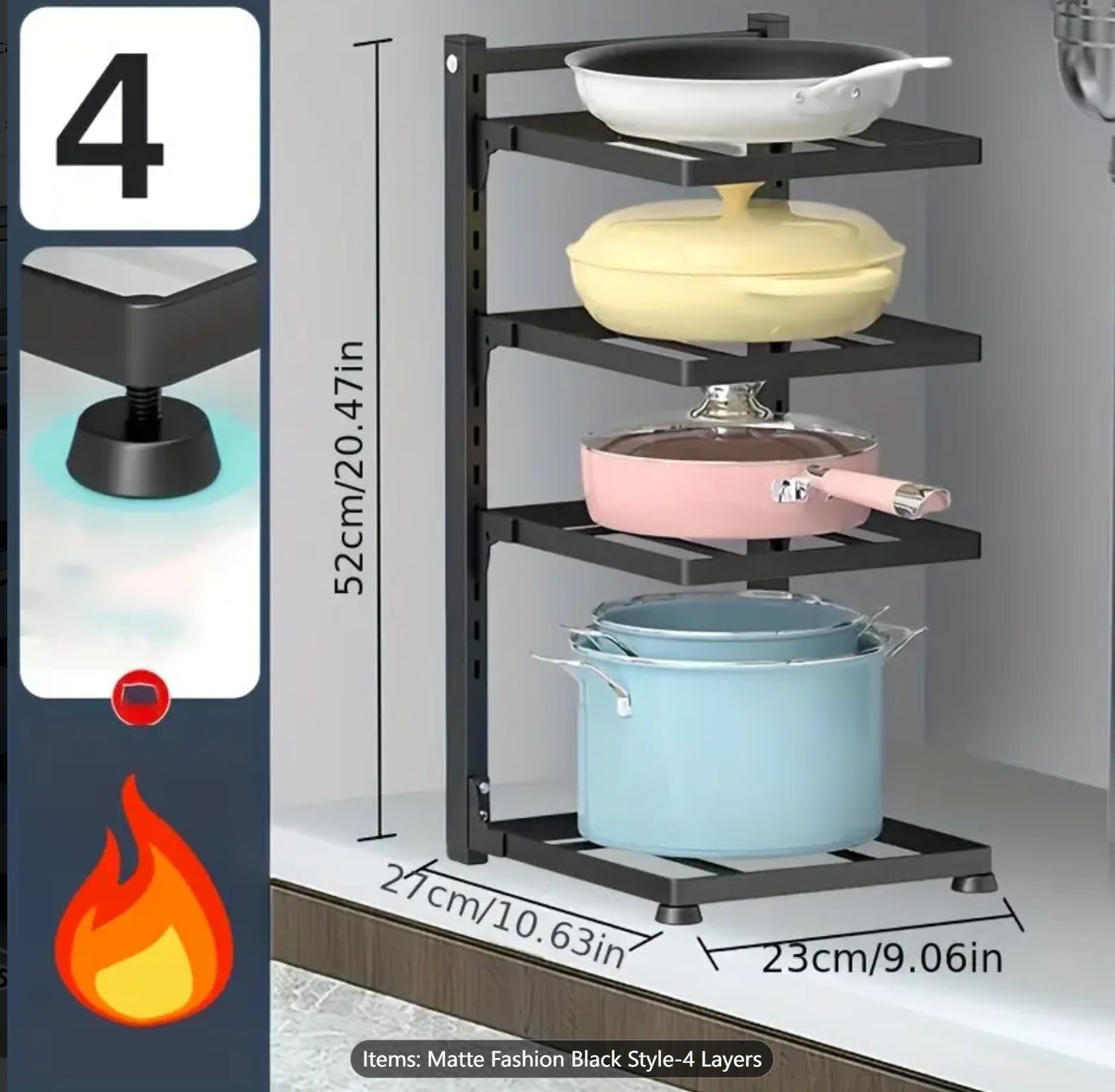 Pan Organizer Rack for Kitchen Cabinet and Counter