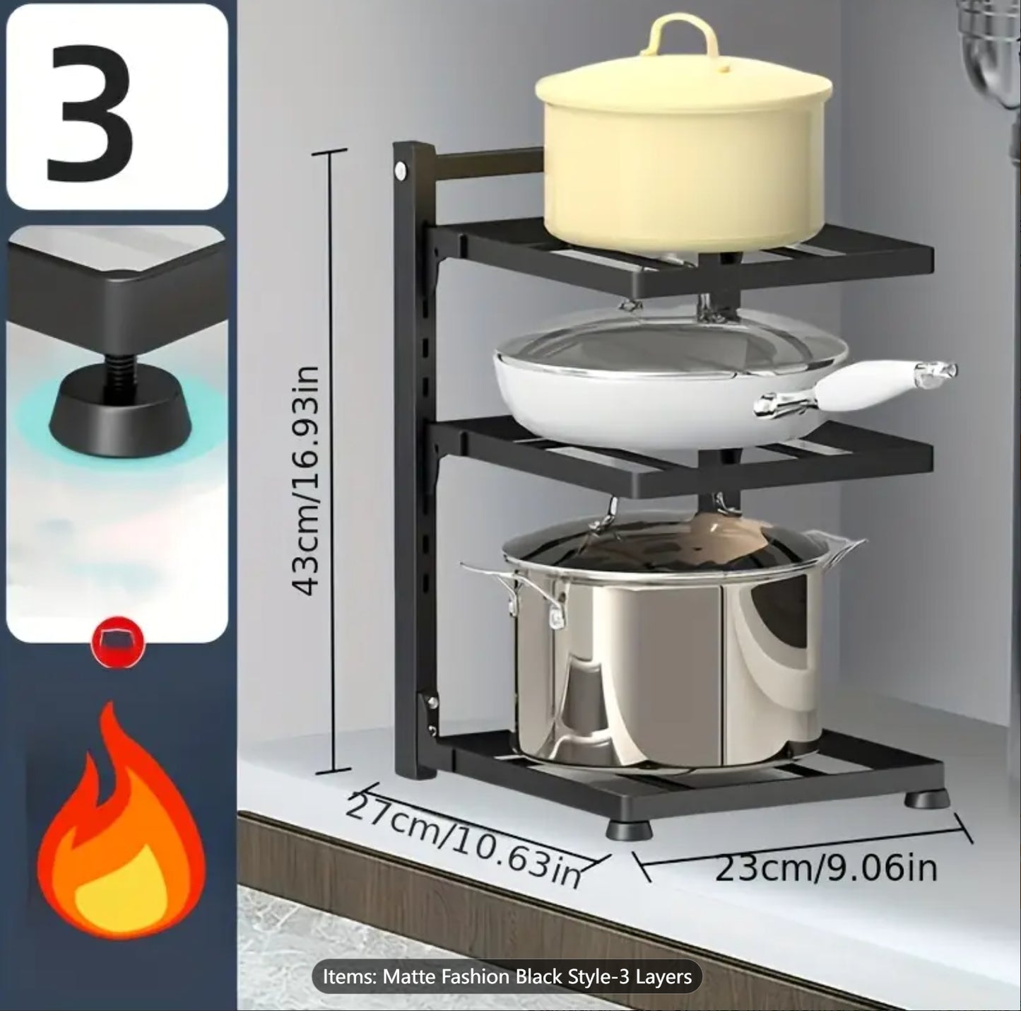 Pan Organizer Rack for Kitchen Cabinet and Counter