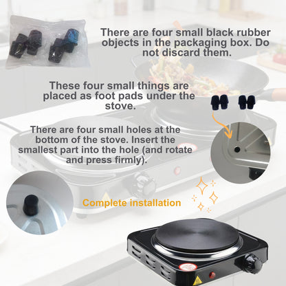 REDUSK Electric Hot Plate, 2200W Countertop Burner,Cast Iron 2 Burners ,Portable Electric Stove, Portable Double Burners for Cooking,Easy to Clean, Black.