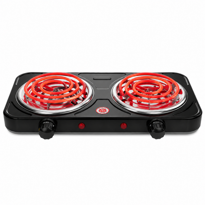 REDUSK 2200W Portable Electric Hot Plate for Cooking, Double Coil Electric Burner, Two Burner Electric Cooktop, Electric Stove with 2 Burner, Adjustable Temperature Control, Black