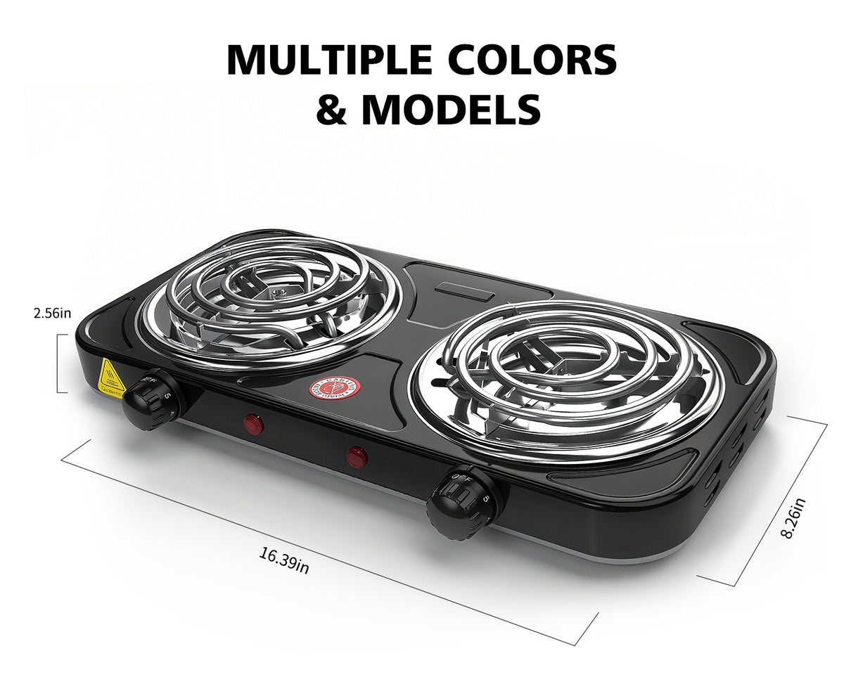 REDUSK 2200W Portable Electric Hot Plate for Cooking, Double Coil Electric Burner, Two Burner Electric Cooktop, Electric Stove with 2 Burner, Adjustable Temperature Control, Black