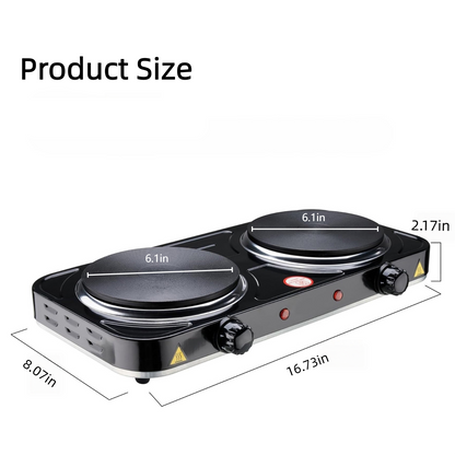 REDUSK Electric Hot Plate, 2200W Countertop Burner,Cast Iron 2 Burners ,Portable Electric Stove, Portable Double Burners for Cooking,Easy to Clean, Black.